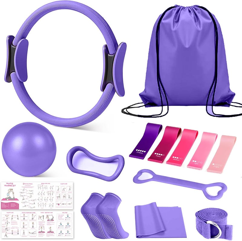 KINTHEA Store Home Pilates Kit for Women, Essentials Pilates Equipment Set with 14‘’ Pilates Ring and Mini Ball, 5 Resistance Bands & Accessories, Tutorial Charts, Pilates Ring Set for Beginners Workout at Home - Image 1